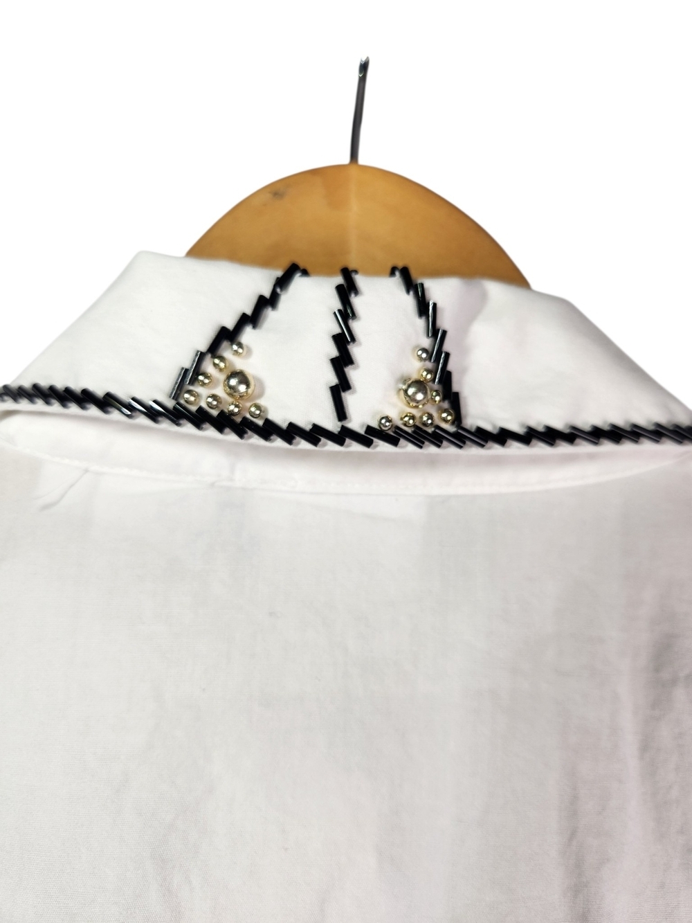 Vintage White Western Button Down Shirt Beaded Studded Embellished Long Sleeve 6 - Picture 6 of 16